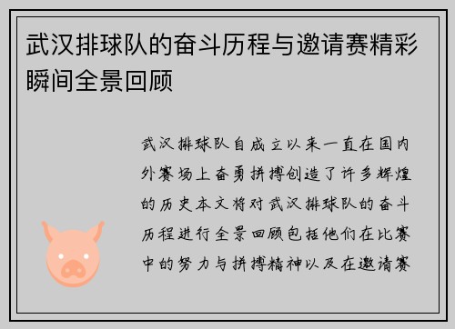 武汉排球队的奋斗历程与邀请赛精彩瞬间全景回顾